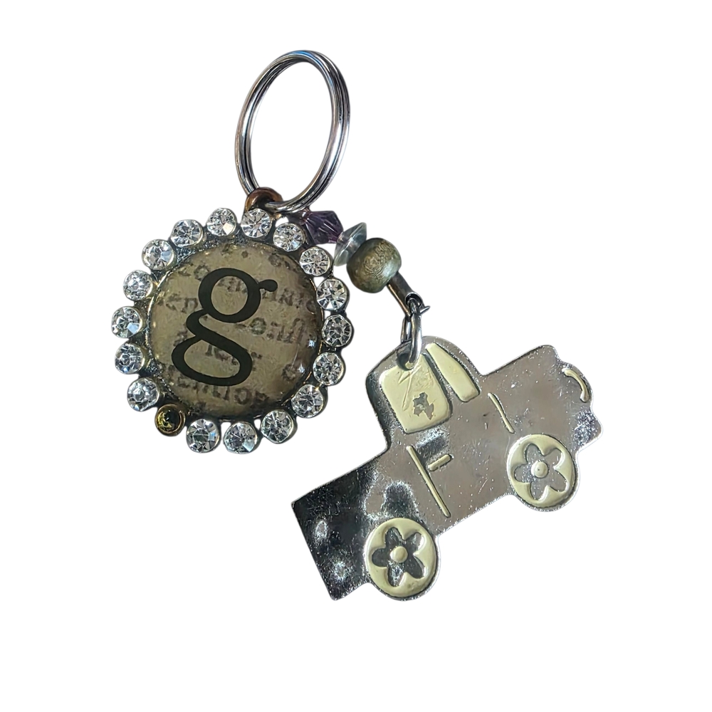 Silver Truck Keychain with Rhinestone Charm